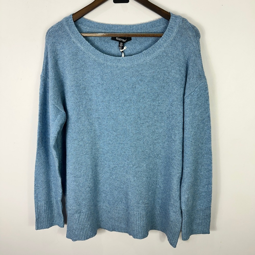 Ellen Tracy Sweater Womens M Blue Soft‎ Knit Crew Neck Quiet Luxury